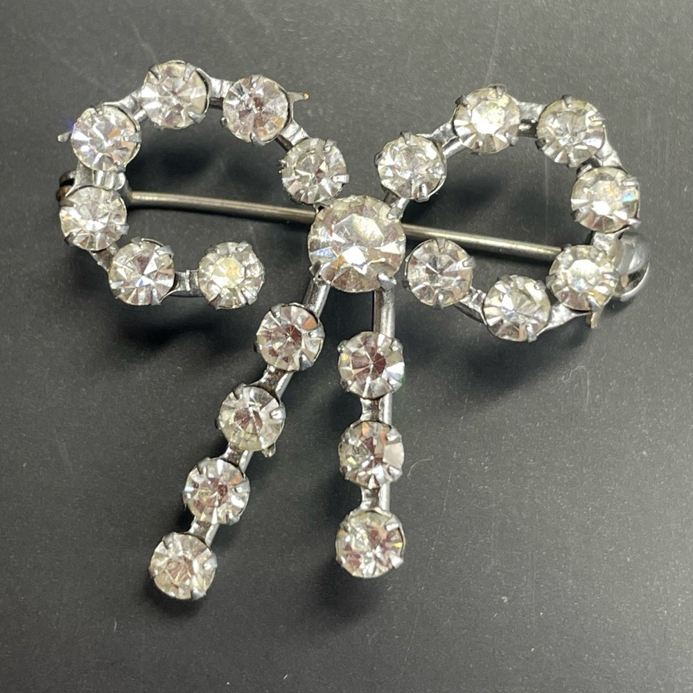 Vintage Rhinestone Bow Brooch Pin